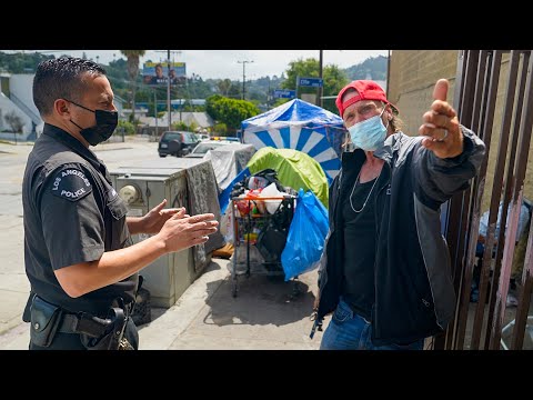 LAPD Forces Homeless Man to Move Tent at Sweep