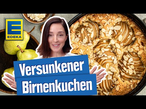 Versunkener Birnenkuchen | Leckerer Birnenkuchen mit Mandeln und Puderzucker