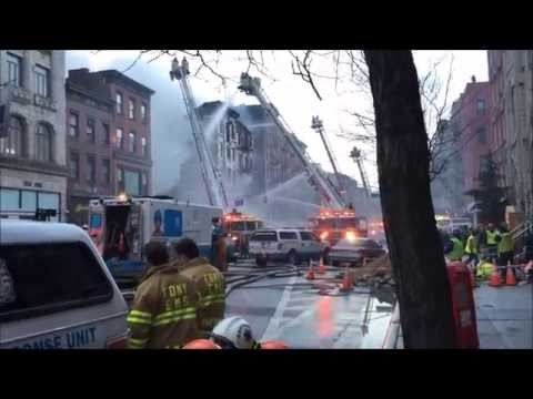 FDNY BATTLING 7 ALARM 10-60 MAJOR BUILDING COLLAPSE & FIRE ON 2ND AVENUE IN MANHATTAN, NEW YORK.