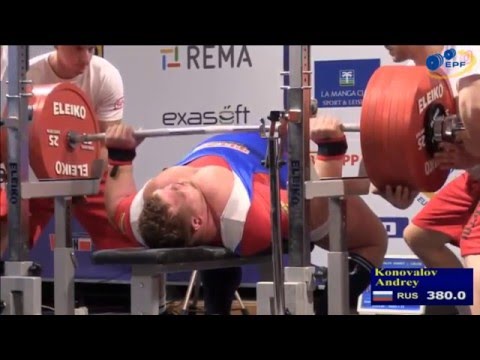 Andrey Konovalov, European Championships-2016, bench press 365+,380-,380-