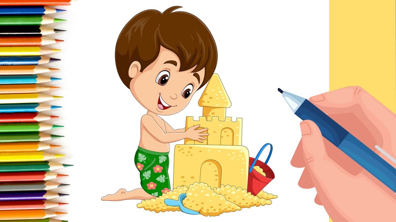 Easy Drawing of Boy making sand castle | 6 mins 100 days Sketching Challenge for kids | Ep 31