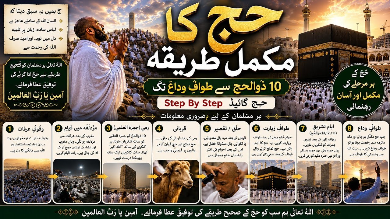 حج کا مکمل طریقہ | Step By Step Hajj Guide in Urdu | وقوف عرفات سے طواف وداع تک