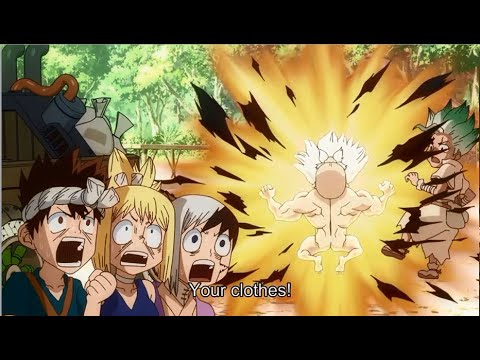 Dr  Stone Season 3 Episode 2 Kaseki pierce his shirt when get shock