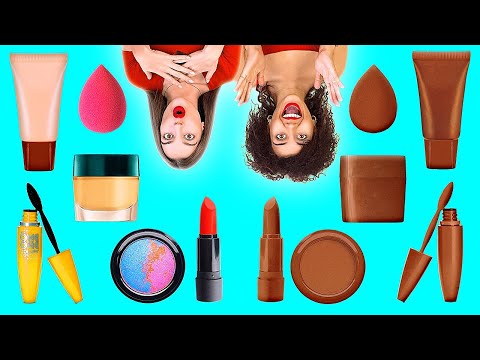 REAL FOOD VS. CHOCOLATE CHALLENGE! || Chocolate Makeup Recipes by 123 GO Like!