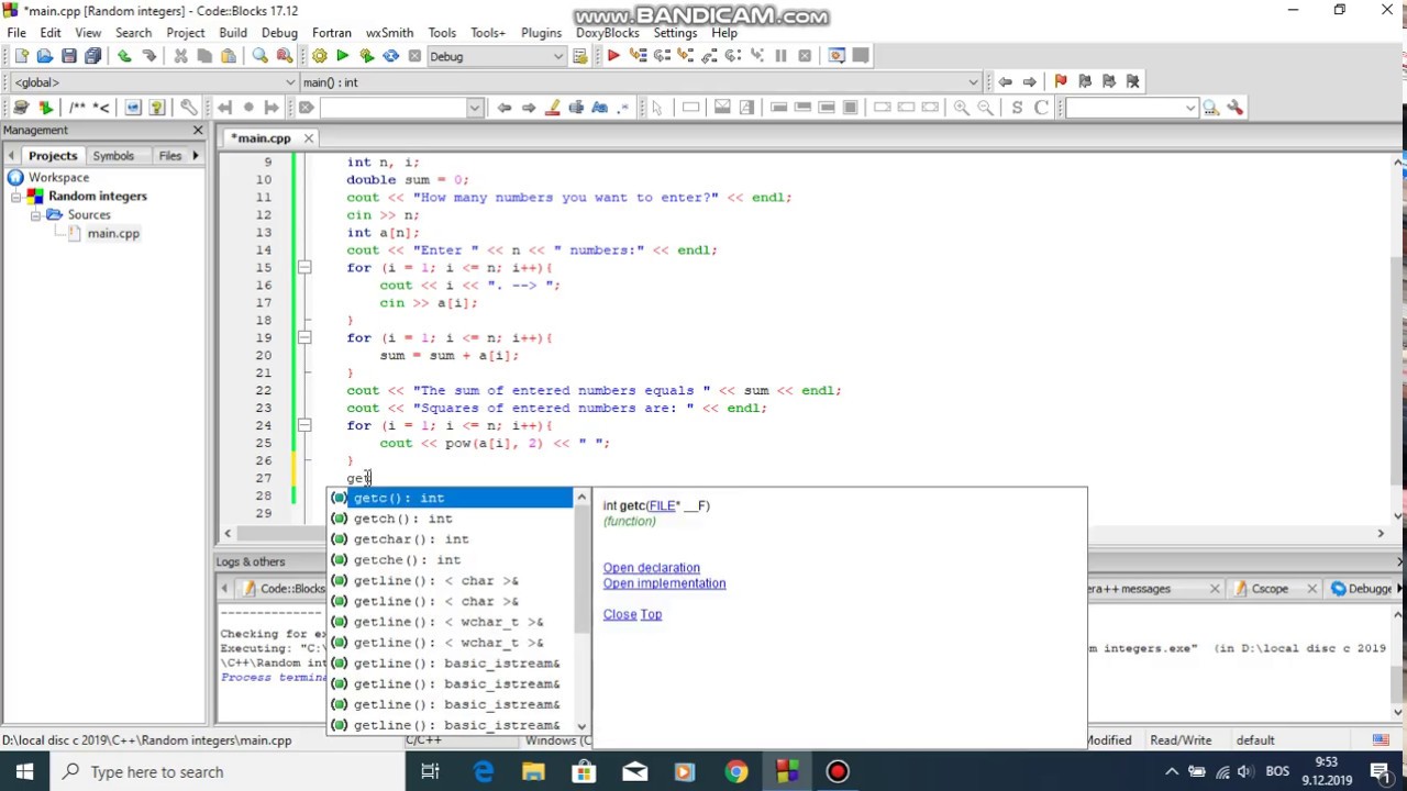 C++ Program that calculates the sum and squares of random integers