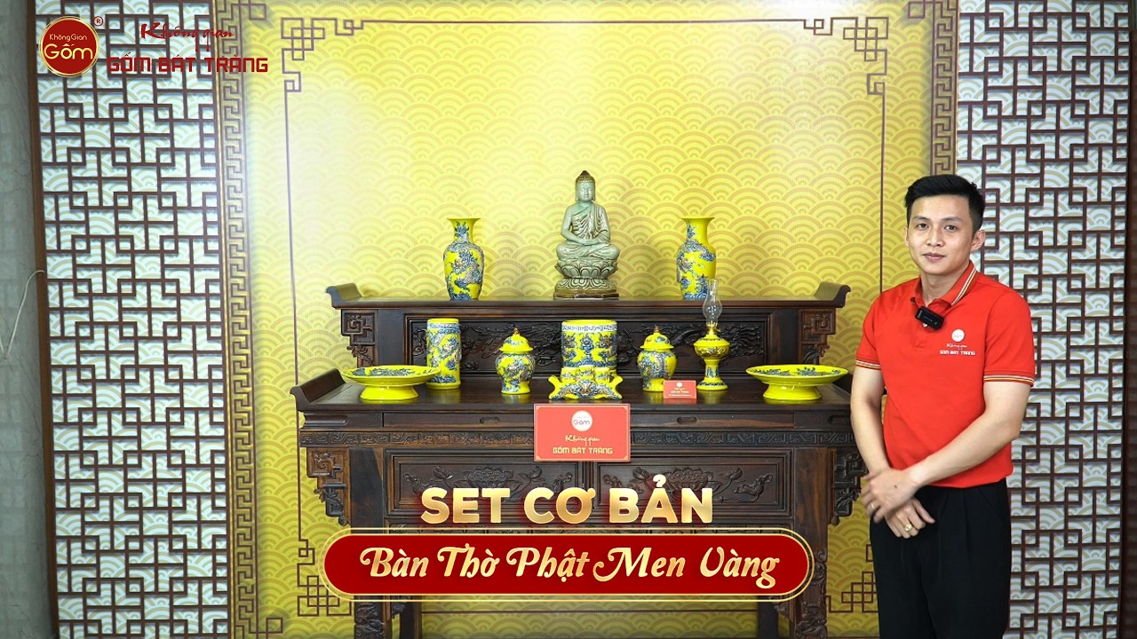 [Set Cơ Bản] Bộ Đồ Thờ Phật Men Vàng (10 món)