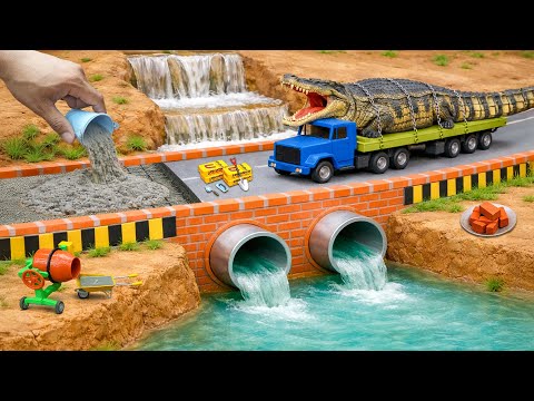 DIY Mini Tractor Builds a Strong Concrete Bridge with 2 Drainage Culverts for Heavy Trucks