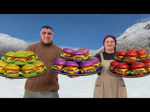 Natural Rainbow Burgers (Red Cabbage + Spinach Buns) | Outdoor Village Grill