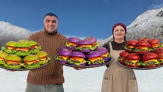 Natural Rainbow Burgers (Red Cabbage + Spinach Buns) | Outdoor Village Grill
