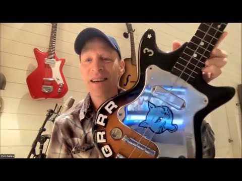 Chris Ballew from THE PRESIDENTS showing off his 2 string bass and the iconic 'Kitty'