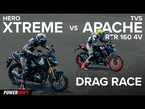 Hero Xtreme 160R 4V vs TVS Apache RTR 160 4V | Drag Race | PowerDrift
