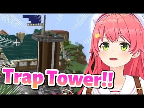 VRoom / Hololive Clips - Miko building a Trap Tower for a Prank【Minecraft/Hololive Clip/EngSub】