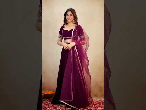 Wine Velvet Lehenga Choli Set