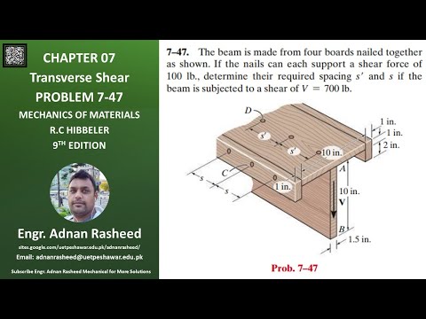 7-47 Determine required spacing s' and s if beam is subject to shear | Mech of materials rc hibbeler