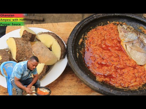 Authentic Ghanaian Ampesi (Boiled Yam) with Hot Pepper Sauce