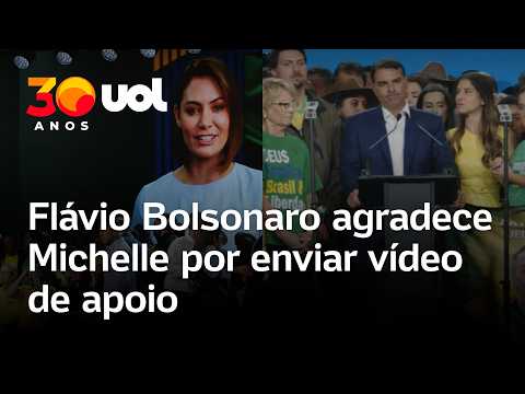 Flávio Bolsonaro agradece Michelle por vídeo, mas cita ausência da ex-primeira-dama em evento