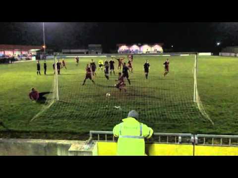 Gary Brown puts Ballyclare Comrades 2-1 ahead v Larne at Dixon Park