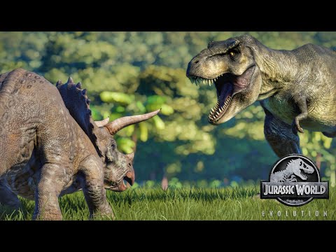 T-Rex vs Triceratops fight [with alternate endings] Jurassic World Evolution.