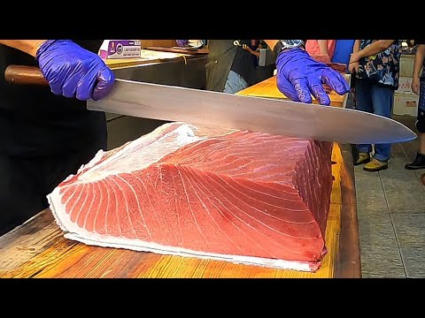 The Sharpest Knife Cuts Giant Bluefin Tuna Like Butter - Luxurious Sashimi and Steaks