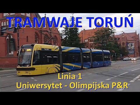 Tramwaje Toruń. Linia 1 Uniwersytet - Olimpijska P&R./CABVIEW - Ride on tram line 1 in Toruń(Poland)