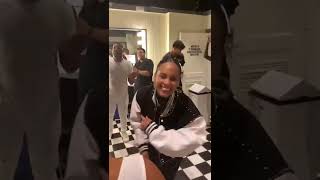 Alicia Keys backstage loving her Jammcard choir at the Greek Theater