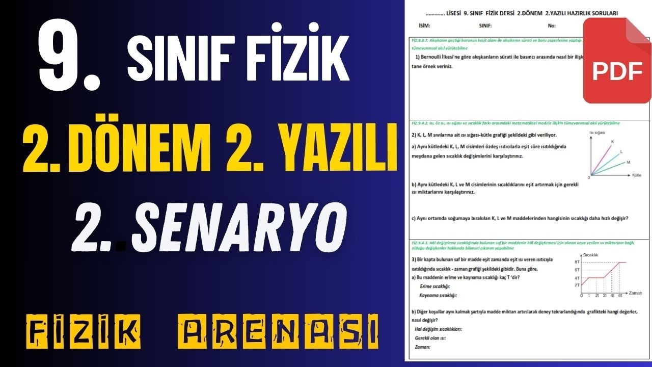 9. SINIF FİZİK 2. DÖNEM 2. YAZILI | 2. SENARYO YAZILI ÖRNEĞİ /YAZILIYA HAZIRILIK +PDF