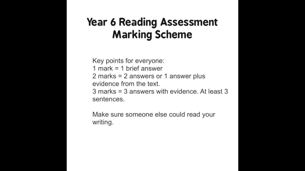 Year 6 reading mark scheme Autumn