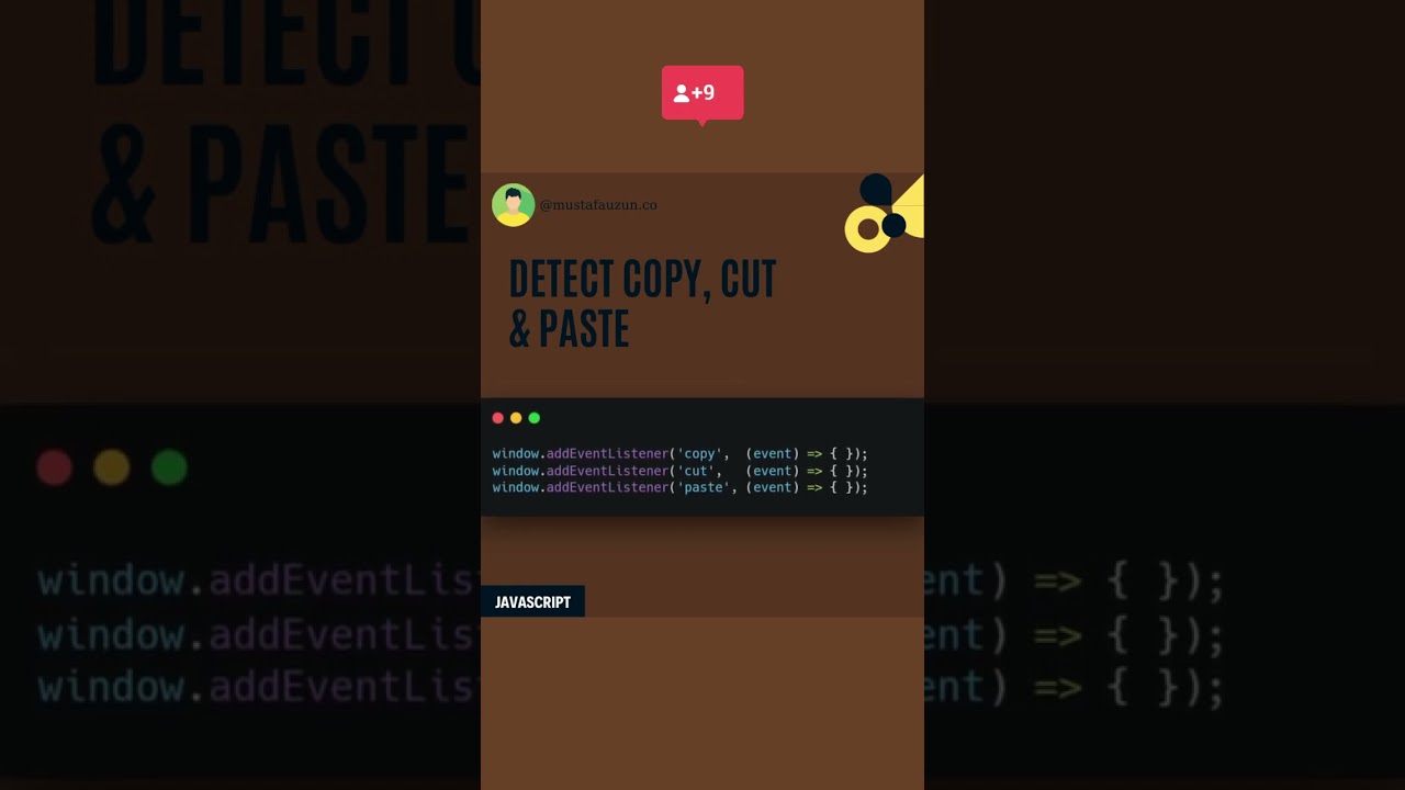 Javascript, Detect Copy, Cut & Paste #javascript #shorts