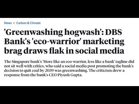 Singapore’s DBS’ Ridiculous “Eco-Warrior” Claim