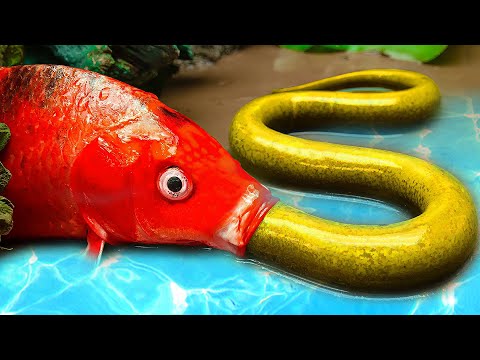 Stop Motion Fish In Mud | Funny Golden Carp Gets Pranked By Eels - Koi's battle for survival @COCO
