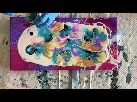 Colorful and Fun Blue, Purple and Tan 80's Inspired Abstract Fluid Art Painting/ Shelee Style