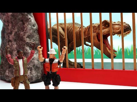 Dinosaur Prison Break Season 1. Jurassic World T-Rex, Triceratops, Stegosaurus