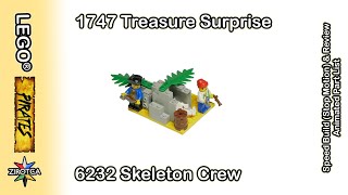 YouTube thumbnail: LEGO 1747 Treasure Surprise & 6232 Skeleton Crew - Speed Build & Review | Vintage LEGO Pirates