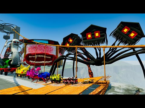 ALL MONSTERS.EXE Big & Small Cars vs Broken Bridge with BUS EATER & HOUSE HEAED | BeamNG.Drive