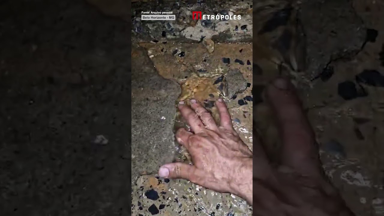 Morador mostra vazamento de água na rede da Copasa na Região Norte de BH