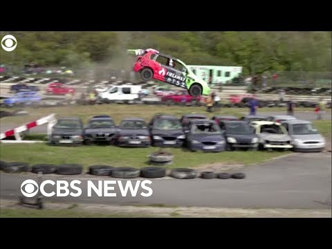 British drivers strap themselves in for car-jumping competition