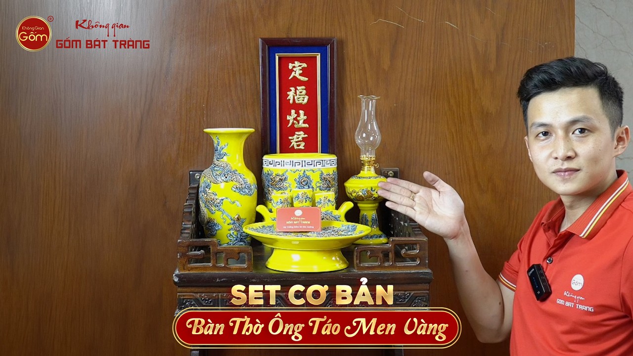 [Set Cơ Bản] Bộ Đồ Thờ Ông Táo Men Vàng (6 món)