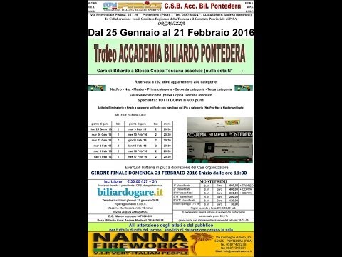 TROFEO ACCADEMIA BILIARDO PONTEDERA domenica 21 Febbraio ore 14 circa