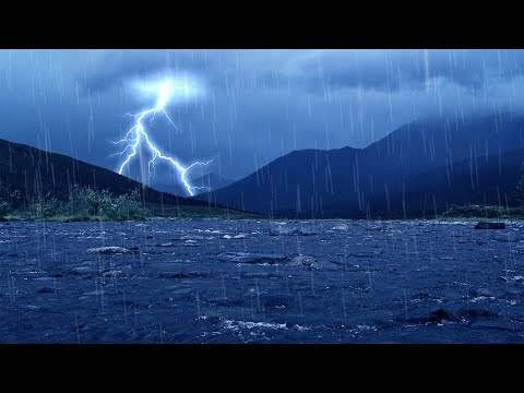 Thunderstorm Ambience with Rushing River | Rain, Thunder & Water Sounds for Sleep