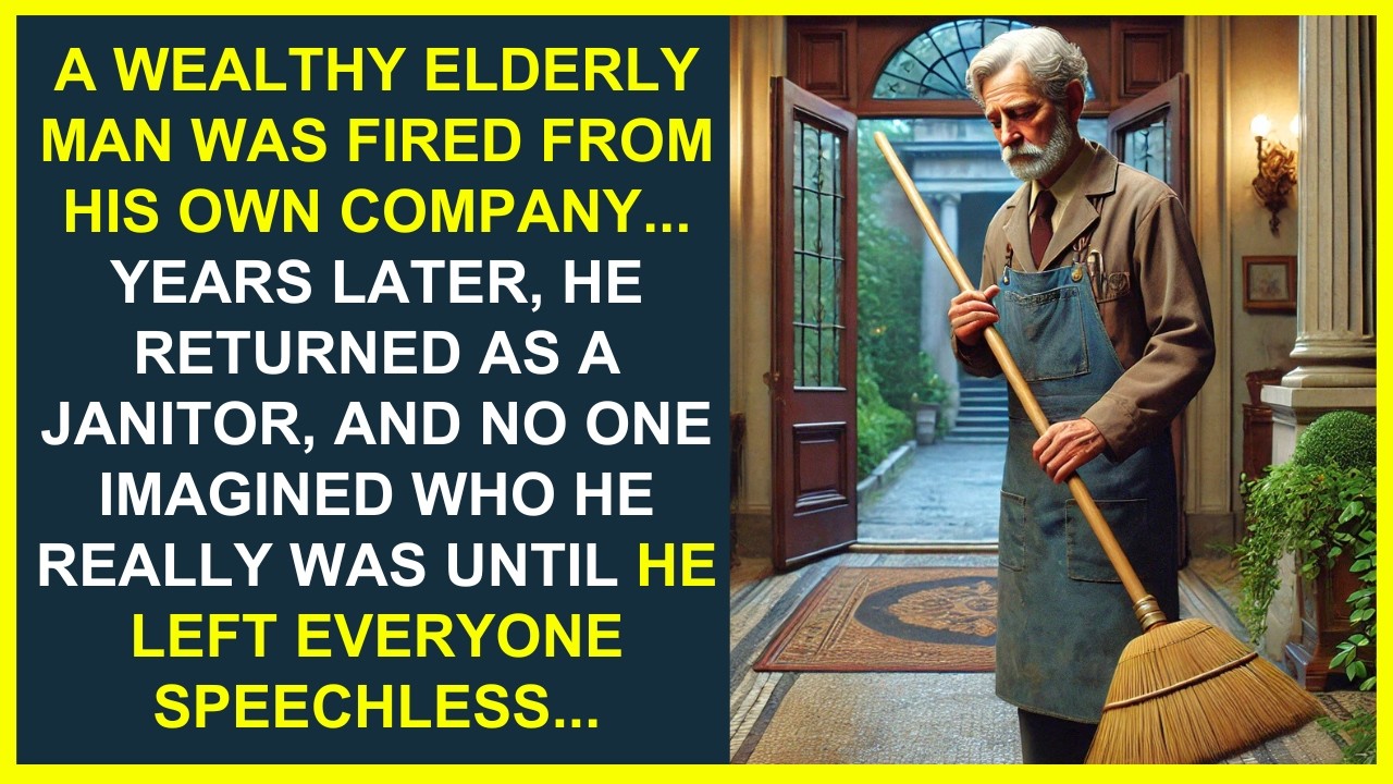 AFTER BEING FIRED FROM HIS COMPANY, A WEALTHY ELDERLY MAN RETURNS AS A JANITOR, SHOCKING EVERYONE