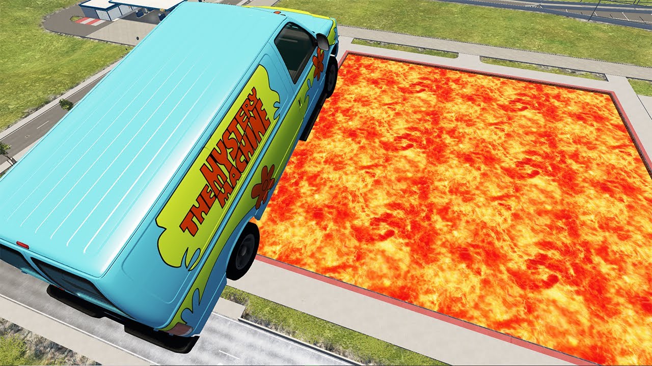 Cars vs Lava Pools Monster Truck, School Bus, Camionette #4 – BeamNG.Drive