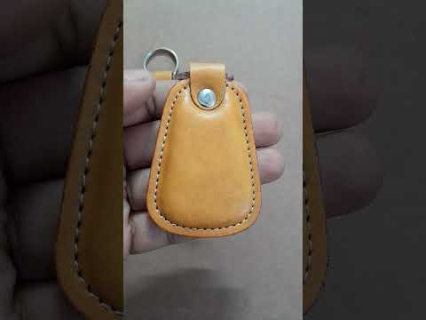 Brown printed leather key fob, for corporate gift, packaging...