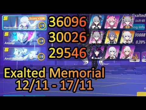 HotV 36096 (+20%), Assaka 30026, Heimdall 29546 | Exalted Memorial Arena Honkai Impact 3