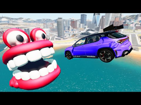 Teeth Captured City - Destructive Jumping Cars - Beamng Drive | TrainWorld