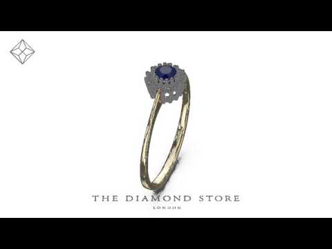 FET28-U -Sapphire 3 x 3mm And Diamond 18K Gold Ring