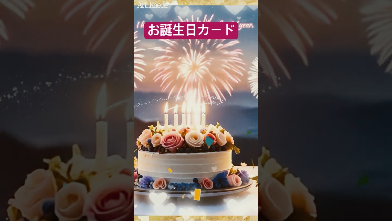 【誕生日動画カード】ラインで送れるバースデーカード(花火とバラとケーキ Shorts)Birthday Card
