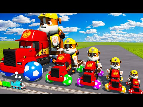 Big & Small Mcqueen Truck vs 5 Monster Trucks Rescue - Cars vs Slide Colors vs Thomas Train - BeamNG