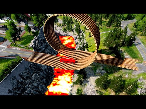 Cars vs Impossible Loop Bridge but The Floor is Lava - BeamNG.Drive | BeamNG Havoc