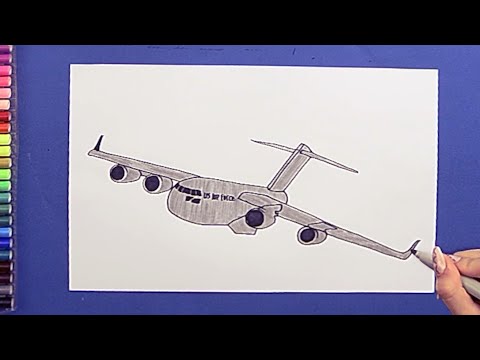 How to draw a C-17 Globemaster military transport plane