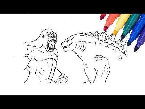🟡🔴Godzilla vs Kong. Coloring page